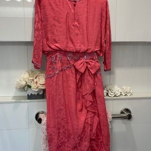 LAUREN ALEXANDRA glamorous  100% silk peachy pink dress